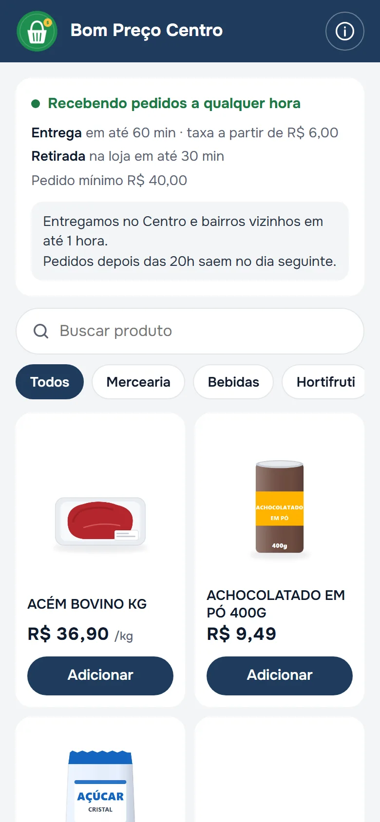 O catálogo online da loja no celular