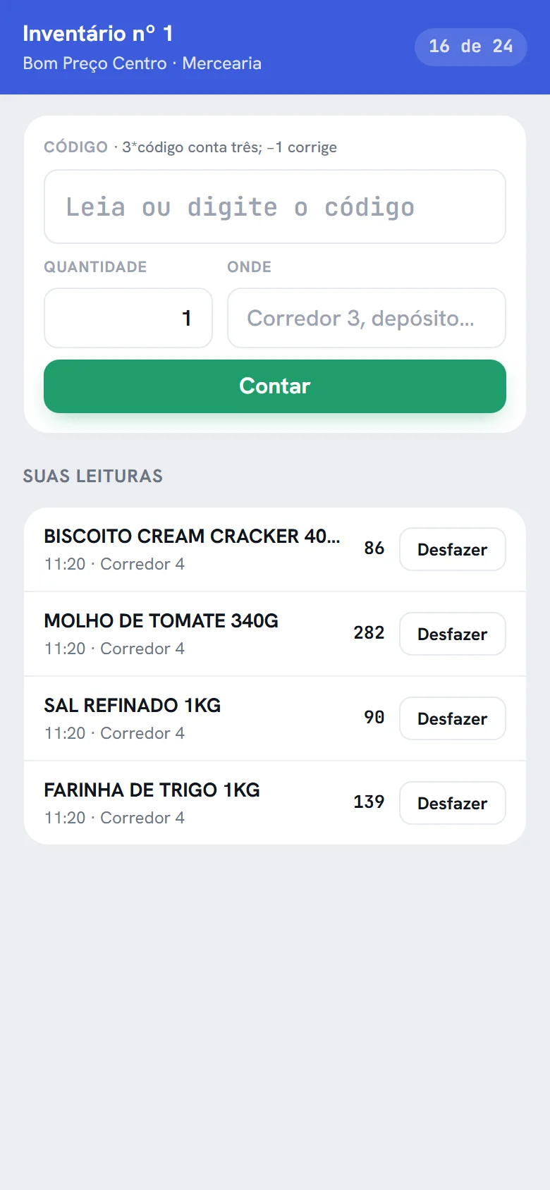 O coletor do inventário no celular