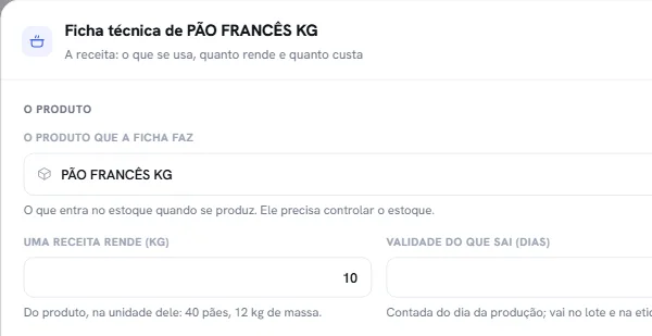 A ficha técnica do pão francês
