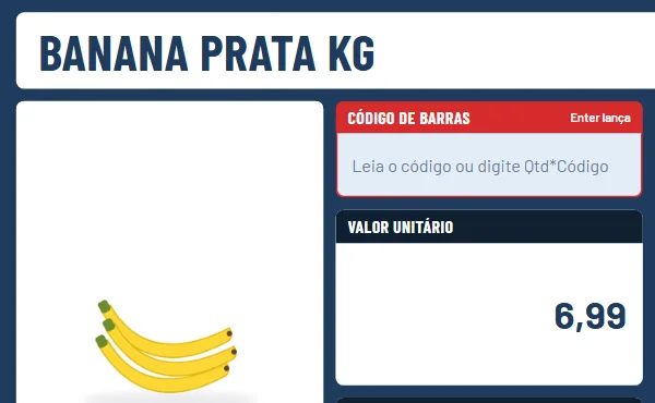 A banana pesada na balança, na tela de venda